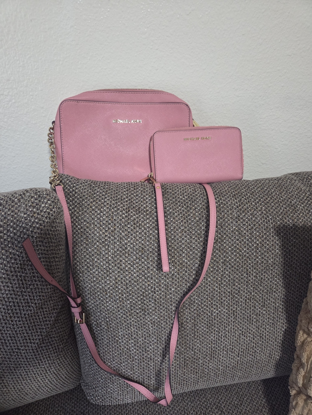 MICHAEL KORS Pink Saffiano Leather Crossbody with Matching Wallet